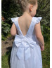 Cap Sleeves White Satin Tulle Pearls Embellished Flower Girl Dress